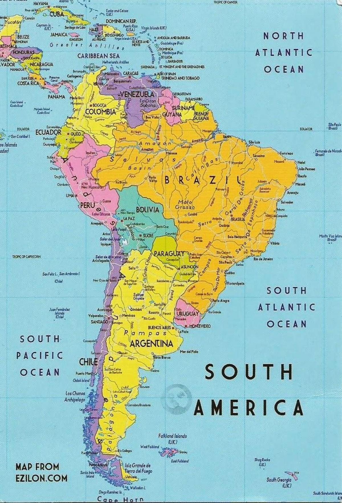 karta Gvajana Južna Amerika 