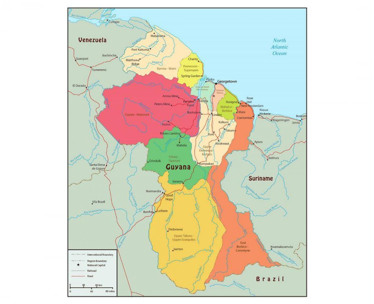 karta Gvajana prikaži 10 upravnih područja