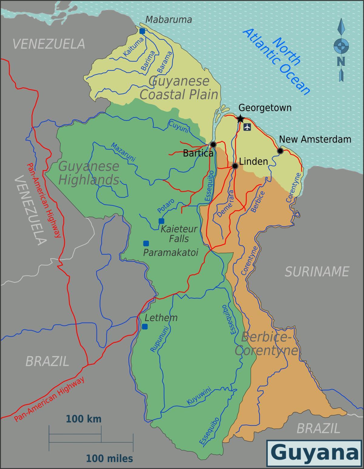istočna obala демерара u Gvajani karti