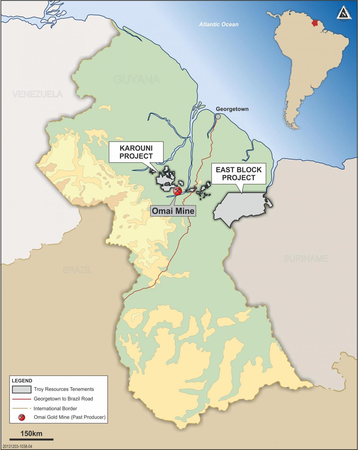 karta Gvajana prikazani mineralnih resursa