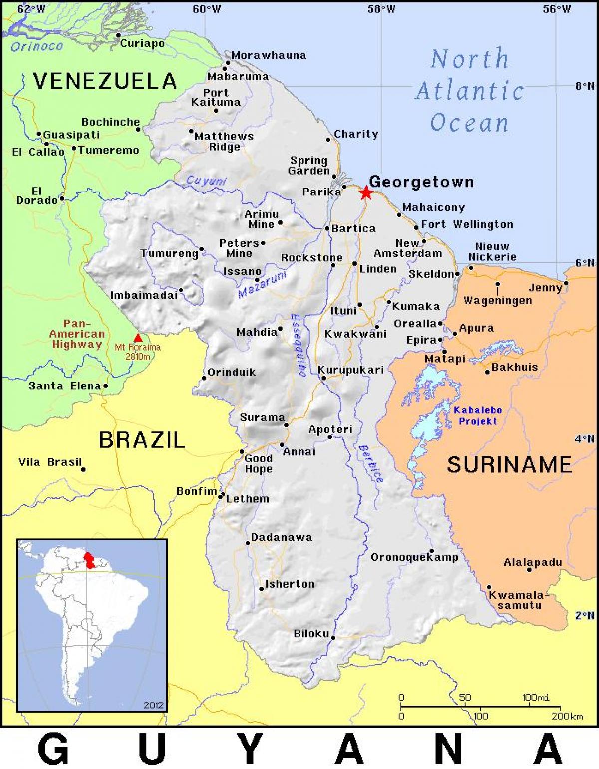 karta zemlje Gvajana 