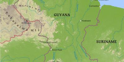 Karta Gvajana, pokazuju niska obalna ravnica