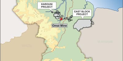 Karta Gvajana prikazani mineralnih resursa
